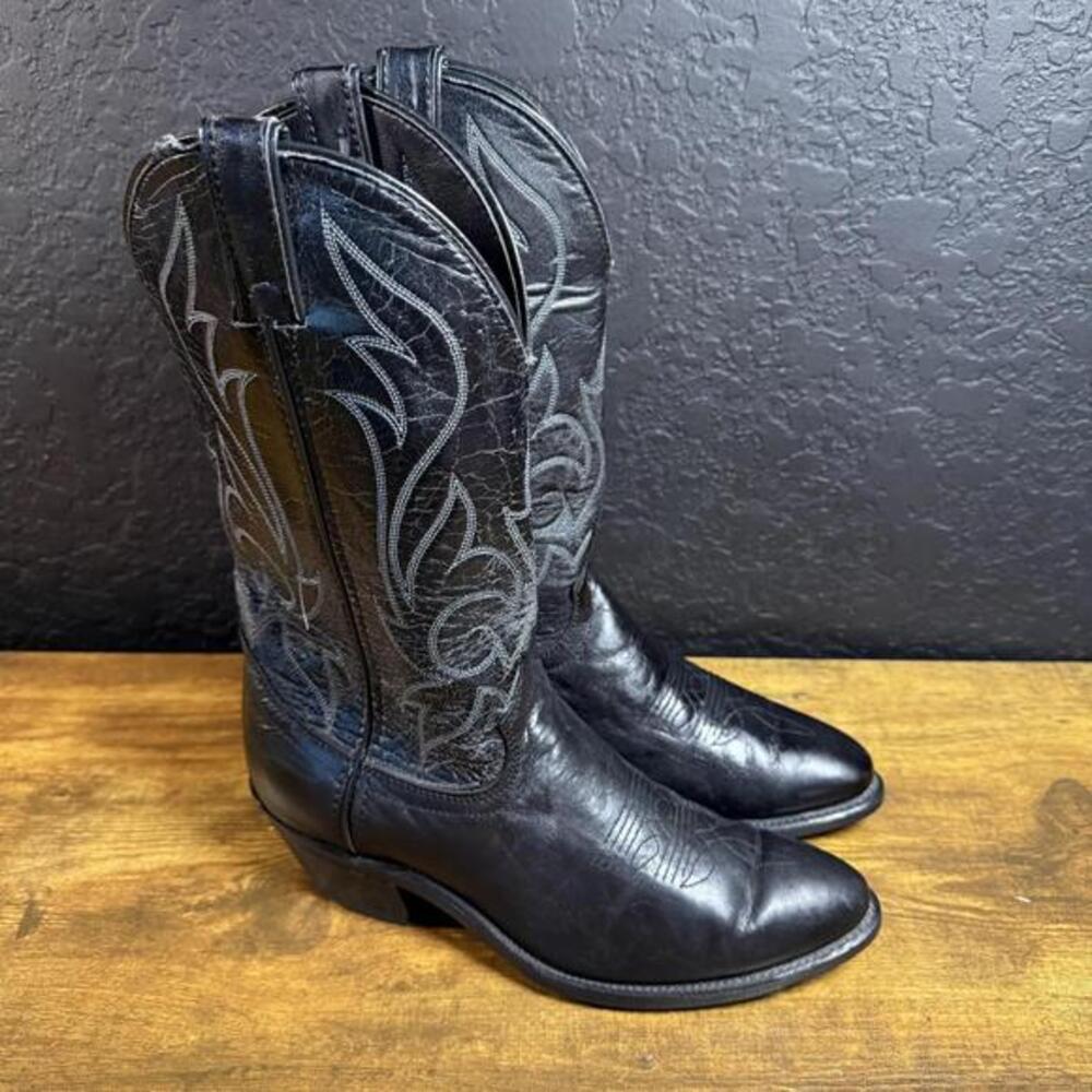 Laredo 58934 Black Leather Western Cowboy Boots Mens 7.5D Made in USA‎